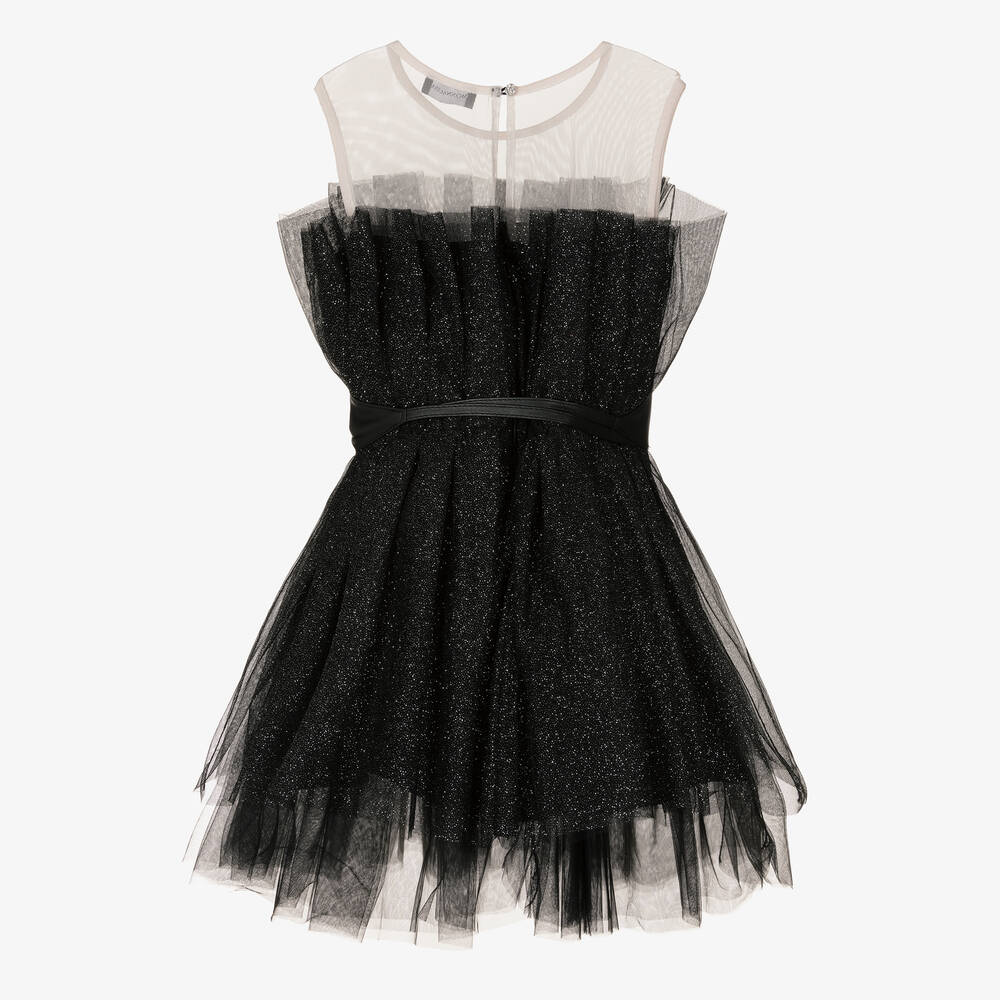 Monnalisa-Черное платье из тюля с блестками | Childrensalon Outlet