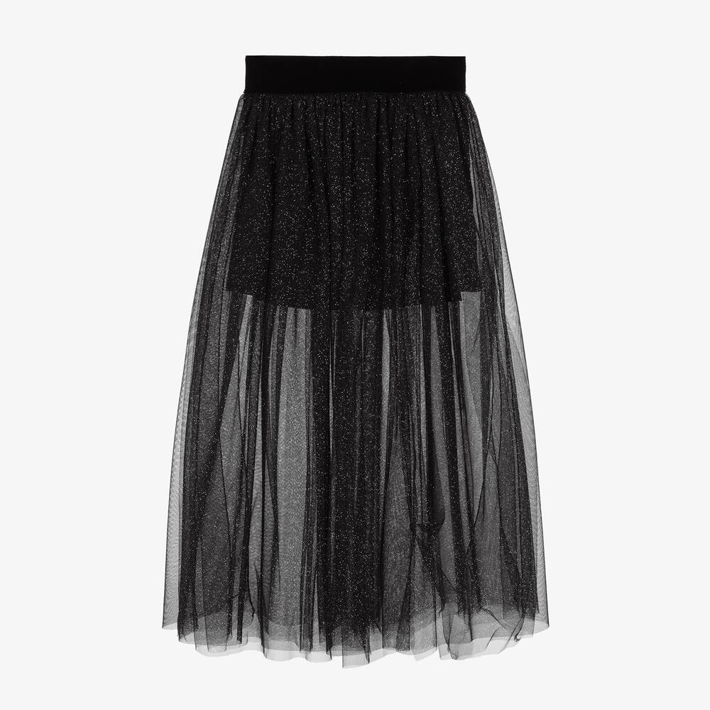 Monnalisa - Teen Girls Black Glitter Tulle Skirt | Childrensalon