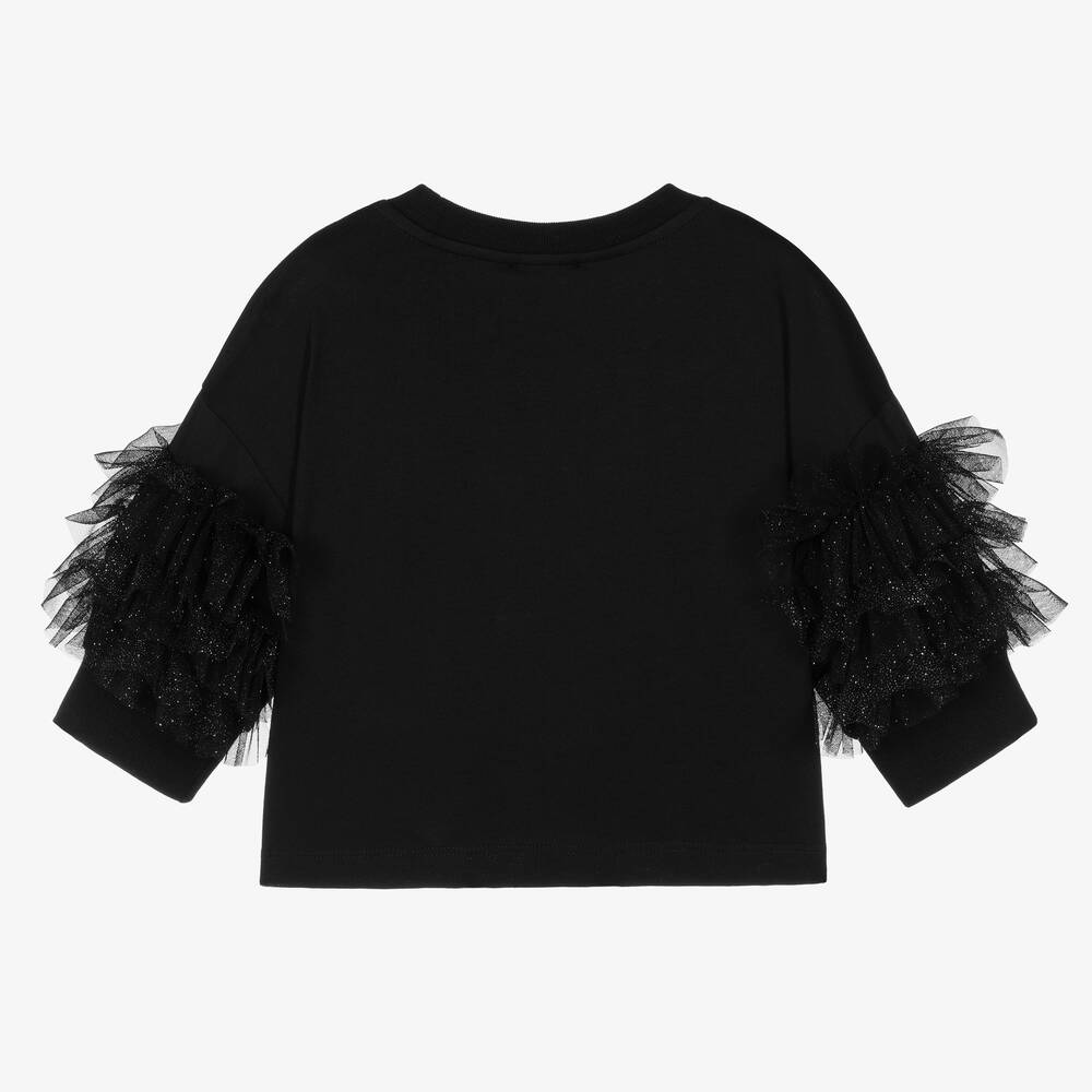 Monnalisa-Teen Girls Black Glitter Tulle Top | Childrensalon Outlet
