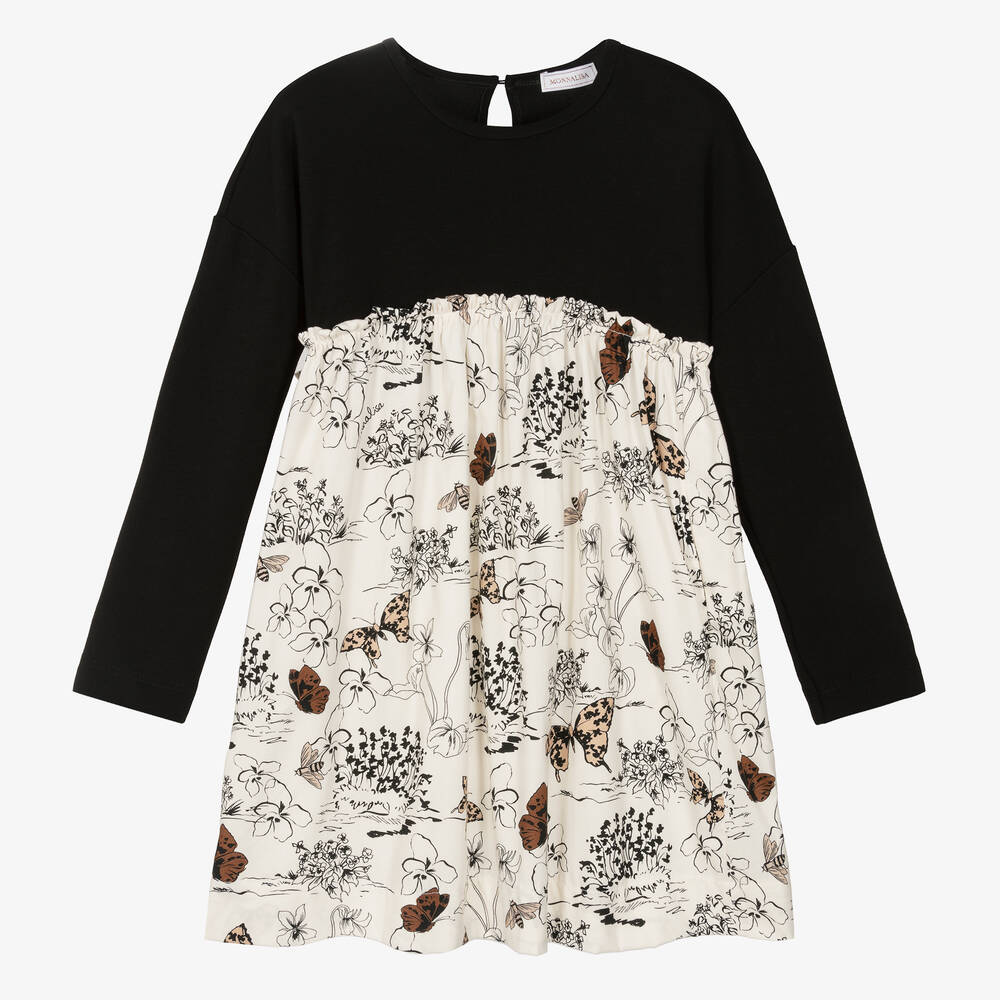 Monnalisa - Кремово-черное платье с бабочками | Childrensalon