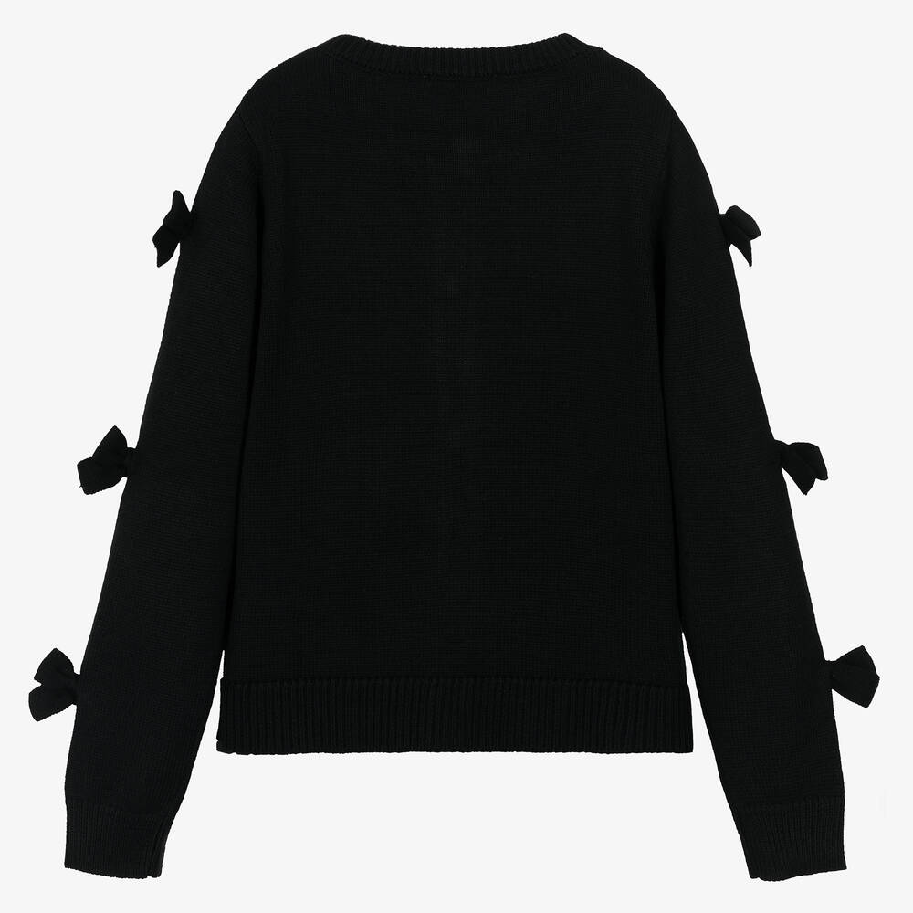 Monnalisa Chic-Teen Girls Black Knitted Bow Cardigan | Childrensalon Outlet