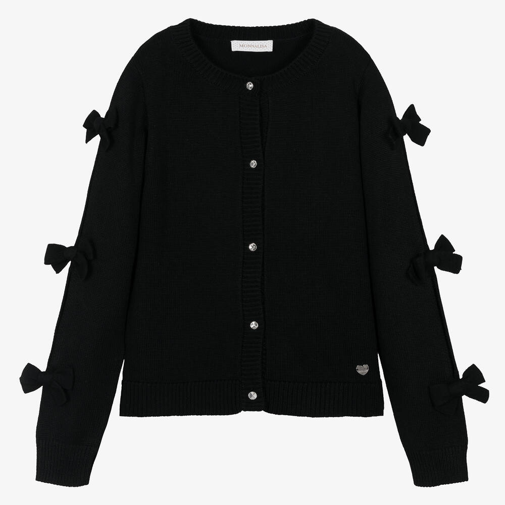 Monnalisa Chic - Teen Girls Black Knitted Bow Cardigan | Childrensalon