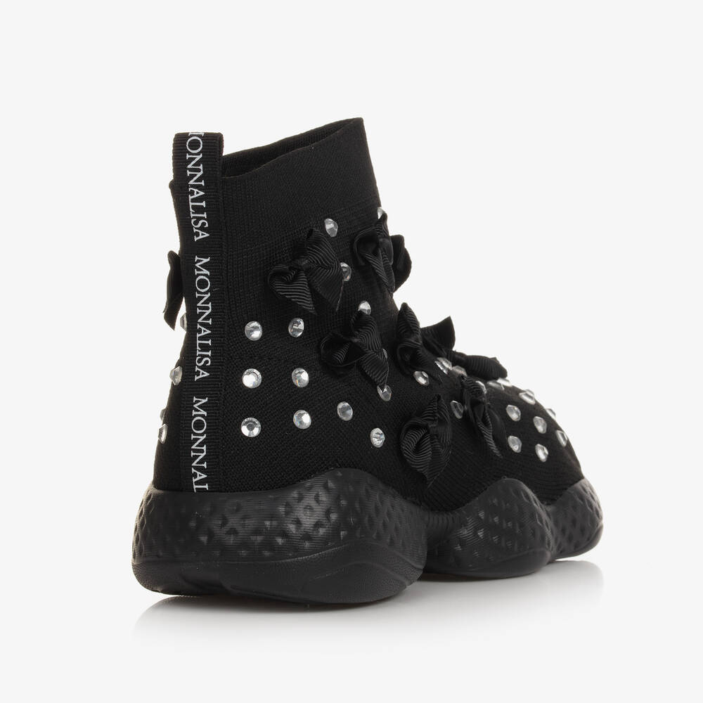 Monnalisa-Teen Girls Black Knitted Rhinestone Trainers | Childrensalon Outlet