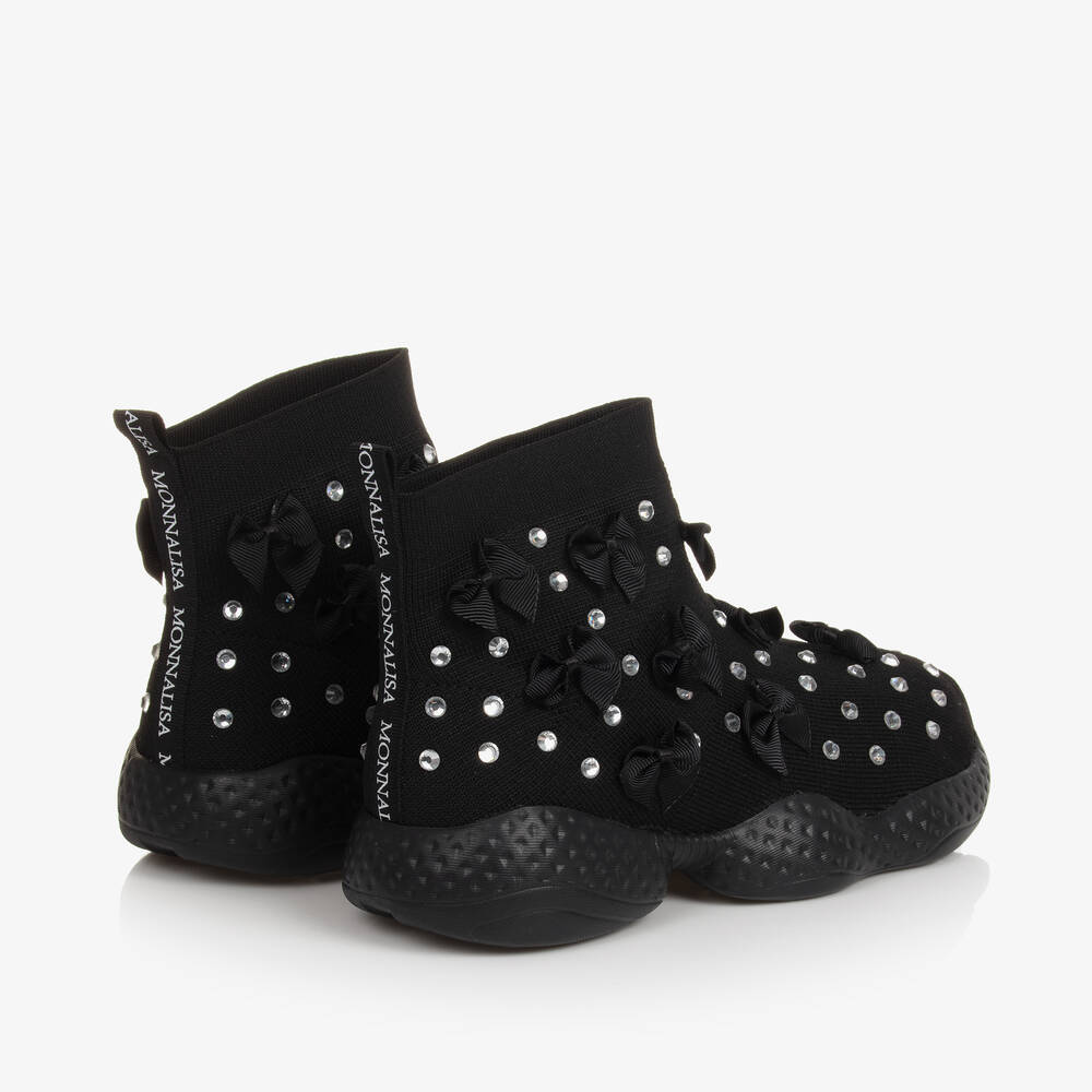 Monnalisa-Teen Girls Black Knitted Rhinestone Trainers | Childrensalon Outlet