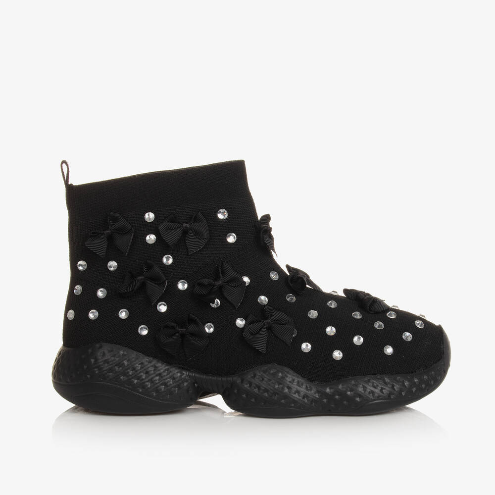 Monnalisa-Teen Girls Black Knitted Rhinestone Trainers | Childrensalon Outlet
