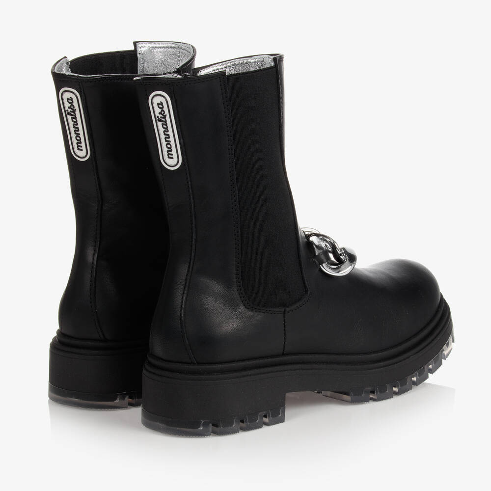 Monnalisa-Черные кожаные ботинки для девочек-подростков | Childrensalon Outlet