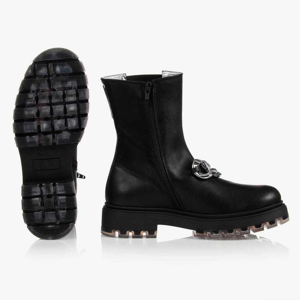 Monnalisa-Черные кожаные ботинки для девочек-подростков | Childrensalon Outlet