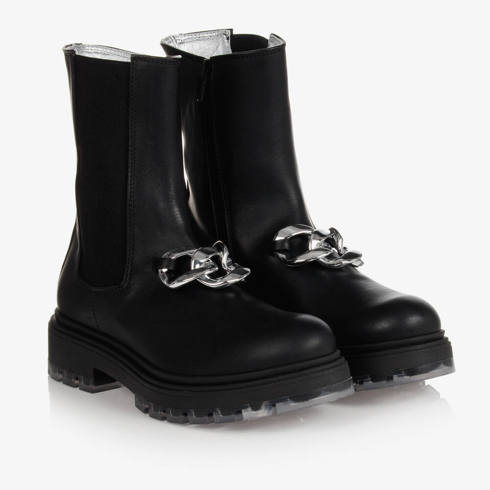 Monnalisa - Bottines noires cuir Ado fille | Childrensalon