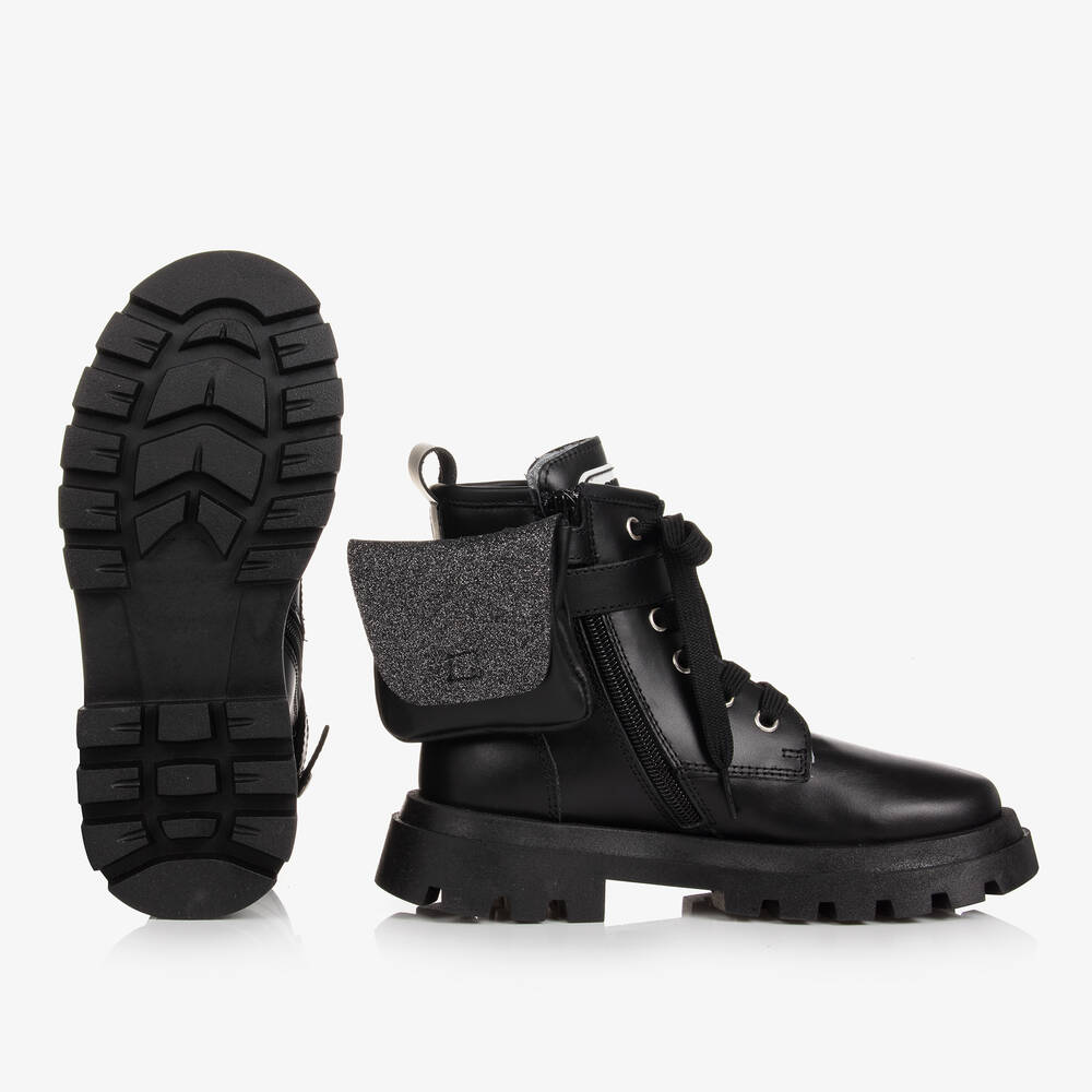 Monnalisa-Teen Girls Black Leather Boots | Childrensalon Outlet