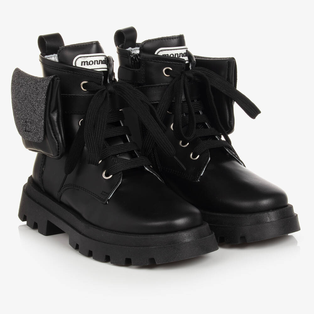 Monnalisa - Teen Girls Black Leather Boots | Childrensalon