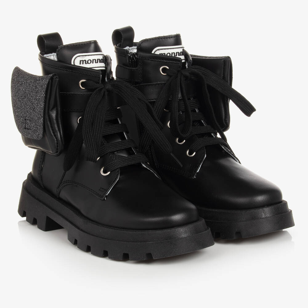 Monnalisa-Teen Girls Black Leather Boots | Childrensalon Outlet