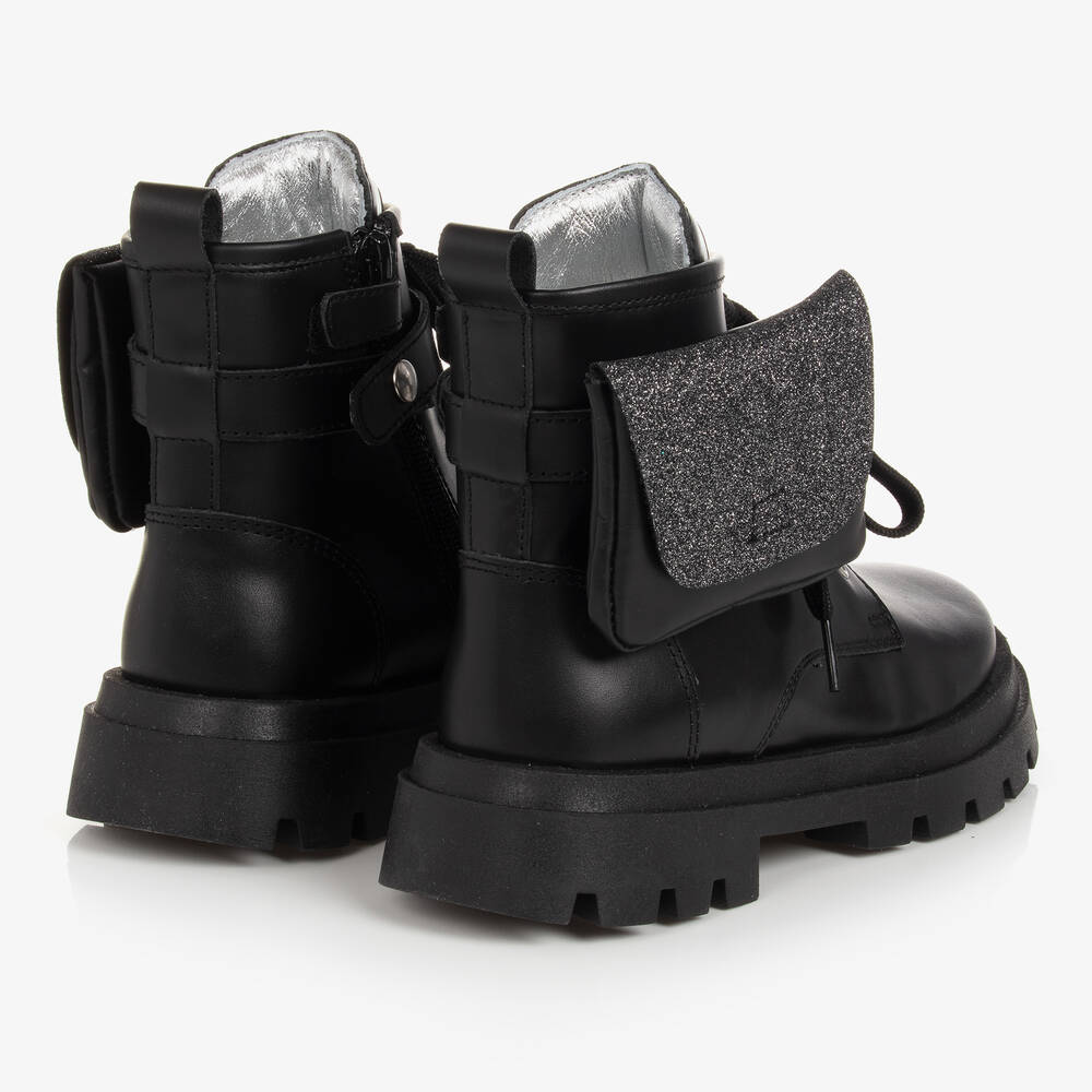 Monnalisa-Teen Girls Black Leather Boots | Childrensalon Outlet