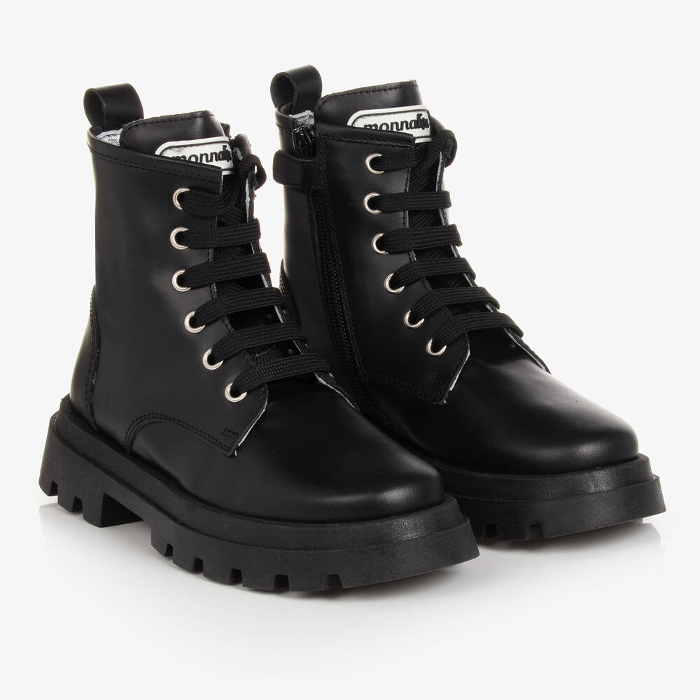 Monnalisa-Teen Girls Black Leather Boots | Childrensalon Outlet