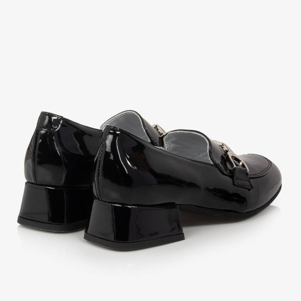 Girls black leather loafers clearance