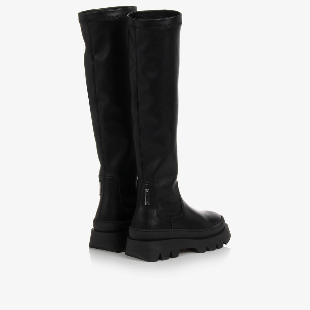 Monnalisa-Teen Girls Black Long Leather Boots | Childrensalon Outlet