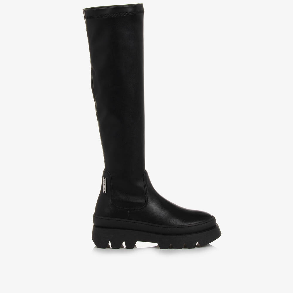 Monnalisa-Teen Girls Black Long Leather Boots | Childrensalon Outlet