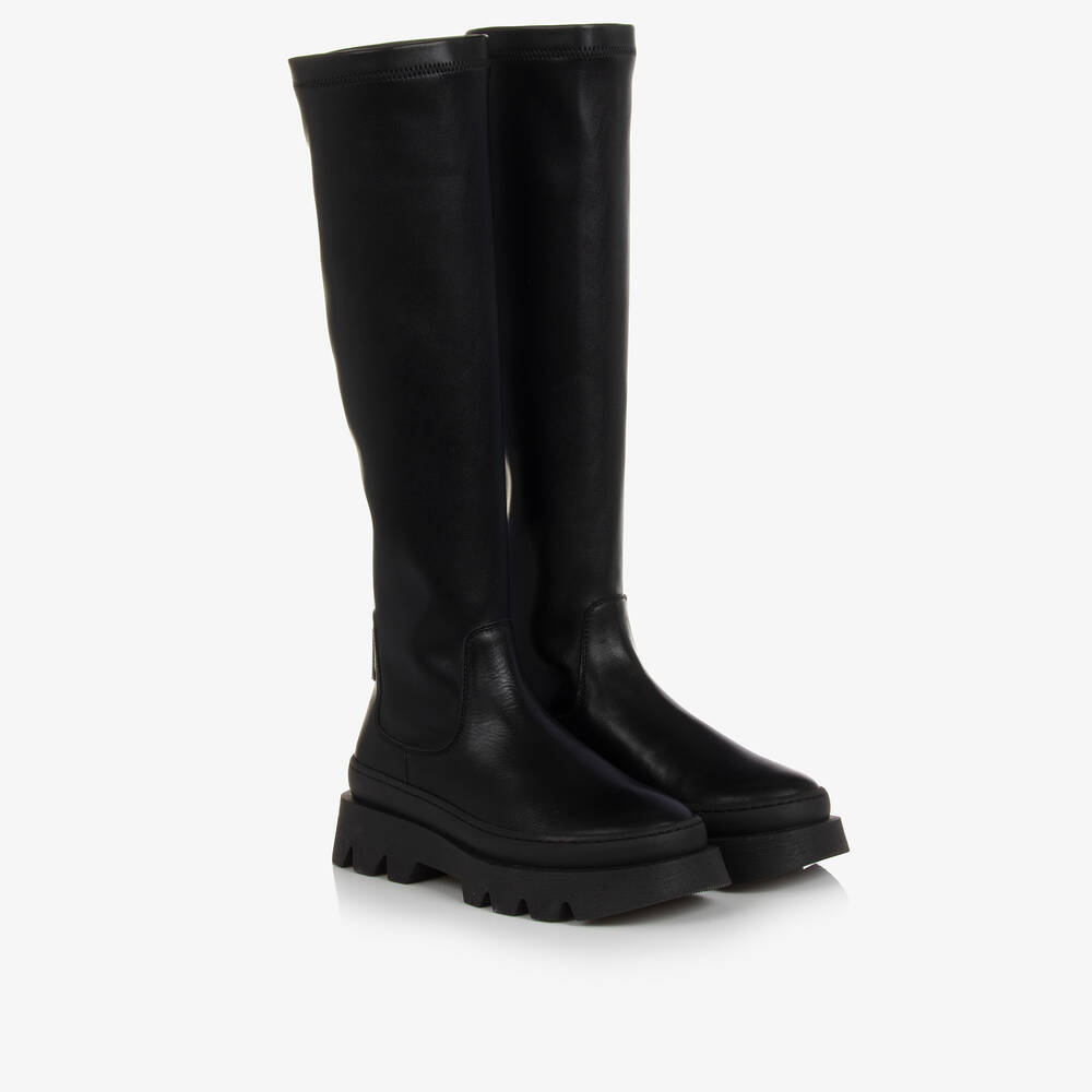 Monnalisa - Teen Girls Black Long Leather Boots | Childrensalon