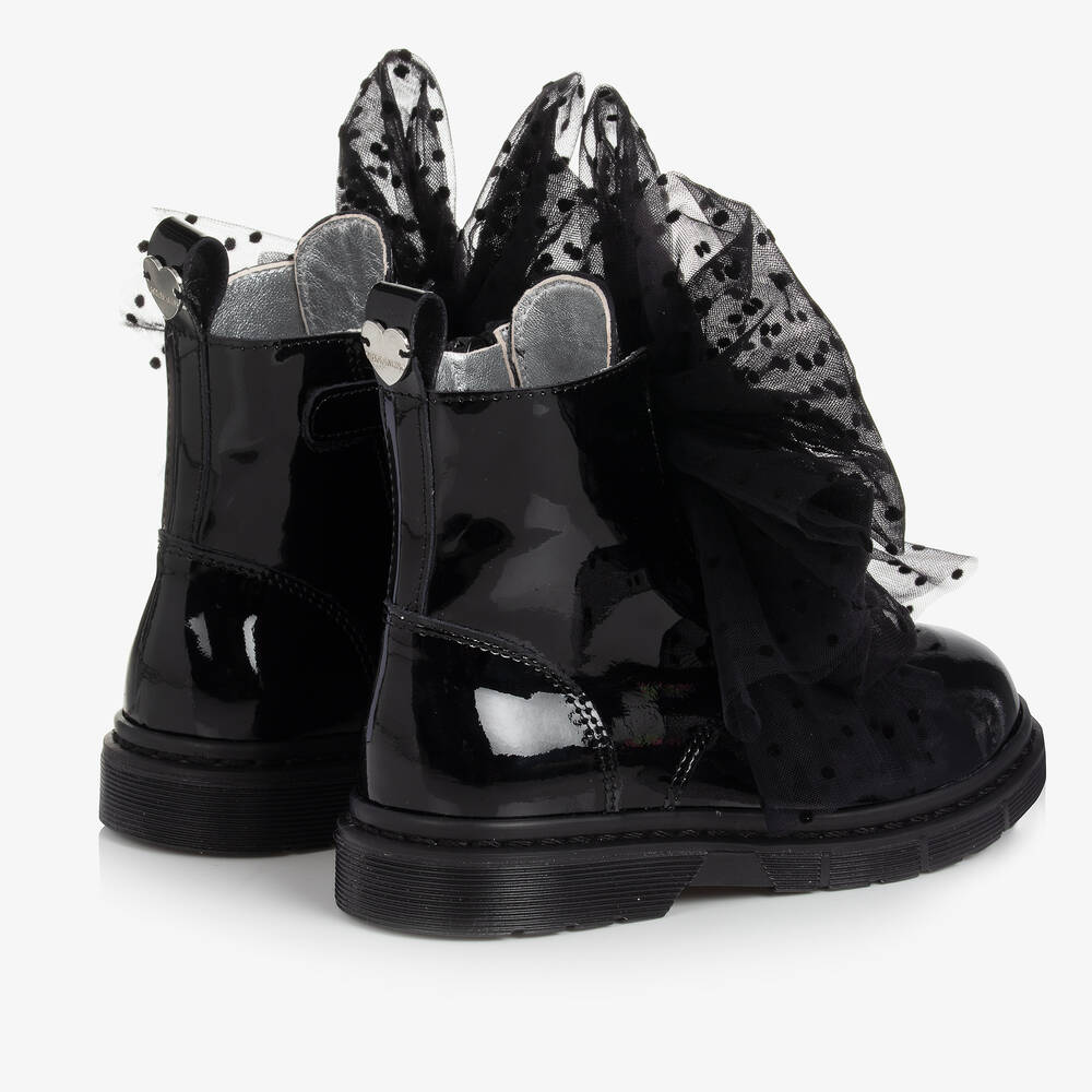 Monnalisa-Черные ботинки из лакированной кожи с бантиками | Childrensalon Outlet