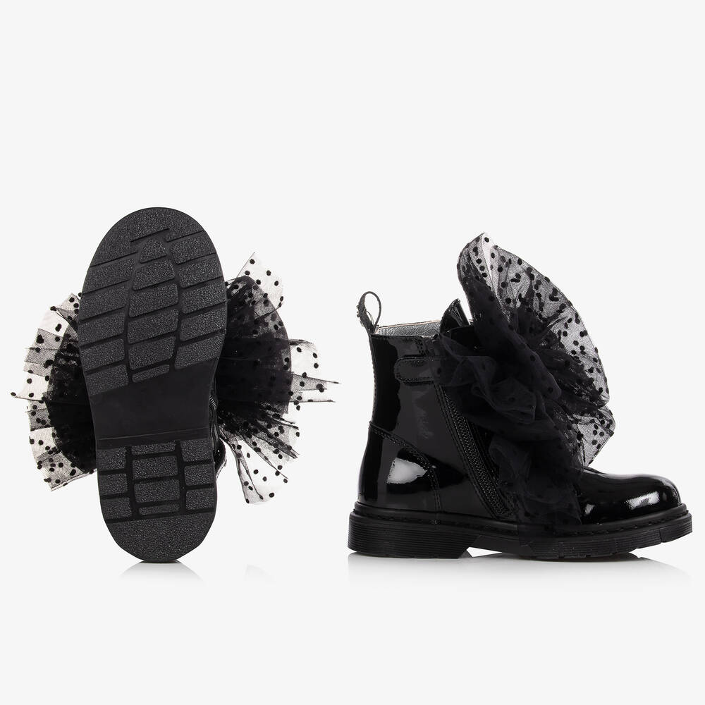 Monnalisa-Черные ботинки из лакированной кожи с бантиками | Childrensalon Outlet