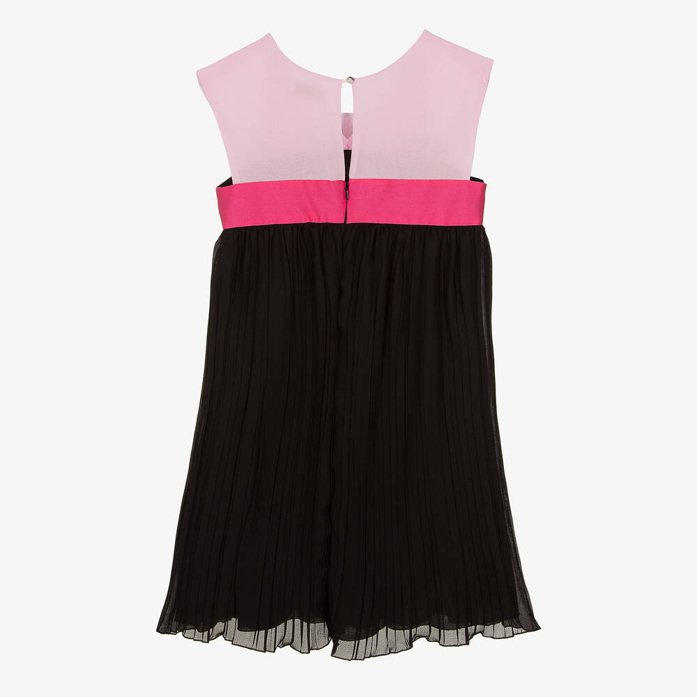 Monnalisa Chic-فستان تينز بناتي شيفون بليسيه لون أسود وزهري | Childrensalon Outlet