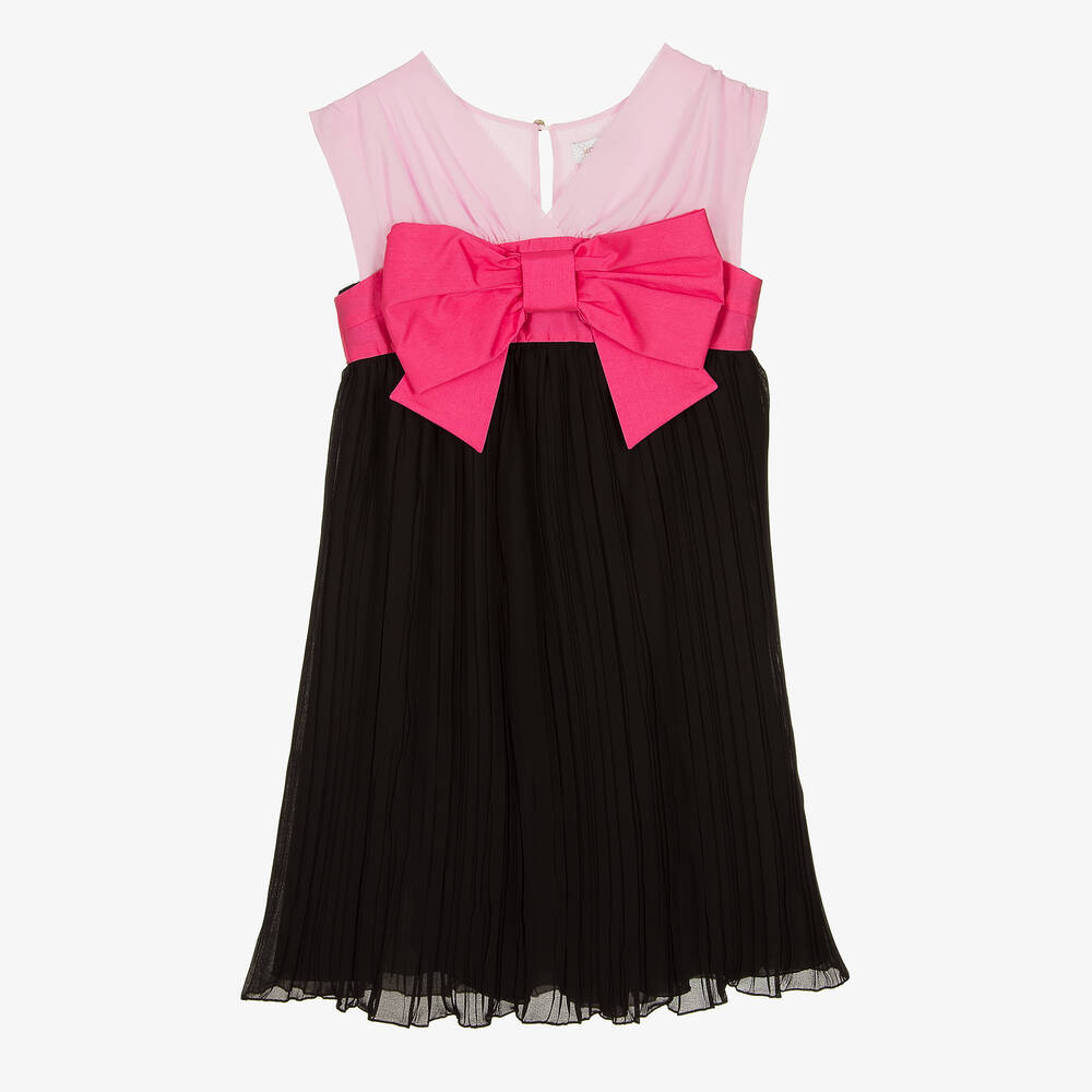 Monnalisa Chic - Teen Girls Black & Pink Chiffon Plissé Dress | Childrensalon