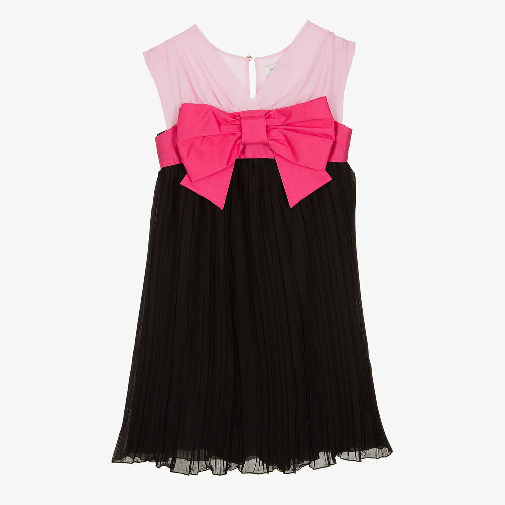 Monnalisa Chic - Robe mousseline noire rose plissée | Childrensalon