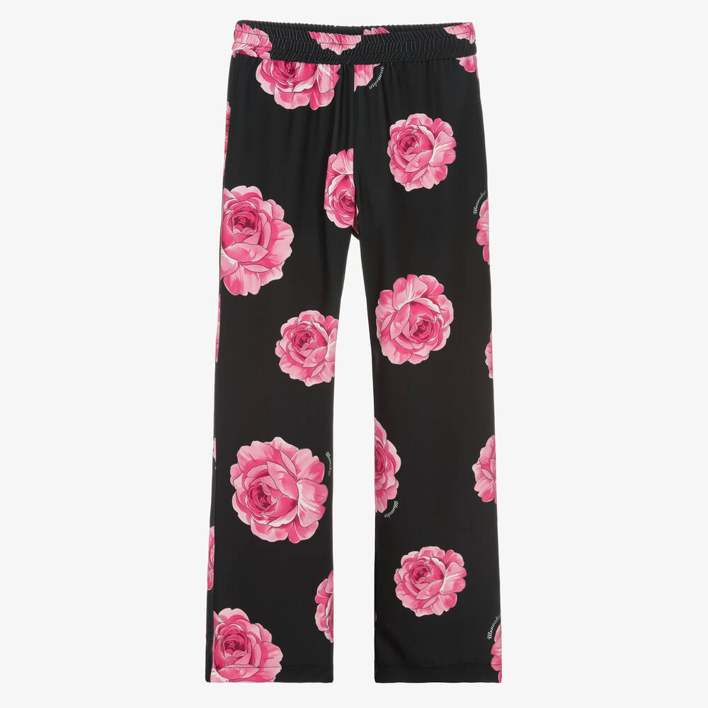 Monnalisa Chic - Pantalon noir à roses ado fille | Childrensalon