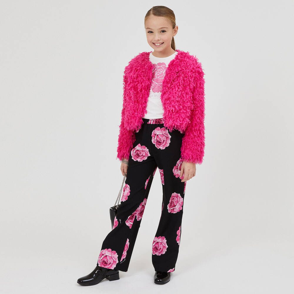 Monnalisa Chic-بنطلون تينز بناتي كريب لون أسود وزهري | Childrensalon Outlet