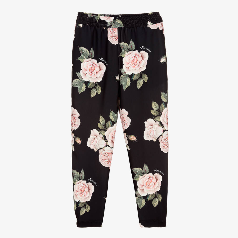 Monnalisa Chic - Черные брюки с розами для девочек-подростков | Childrensalon