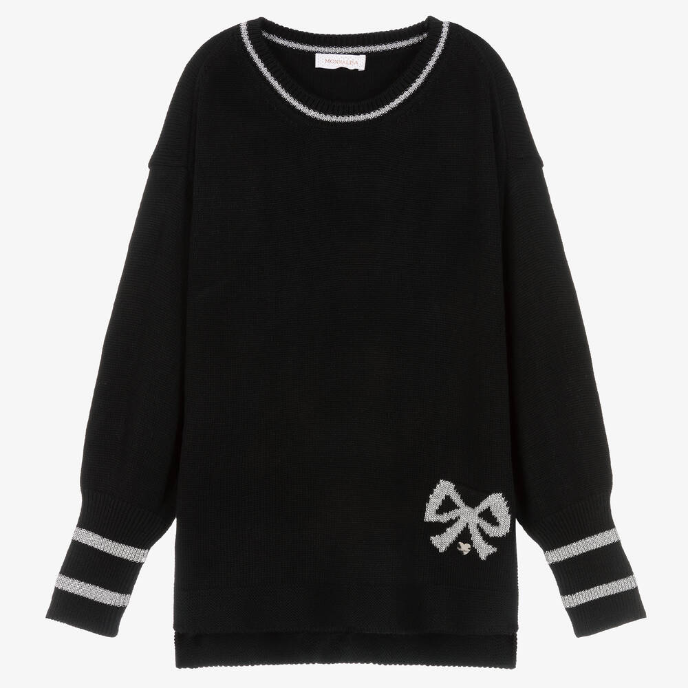Monnalisa Chic - Черно-серебристый вязаный свитер | Childrensalon