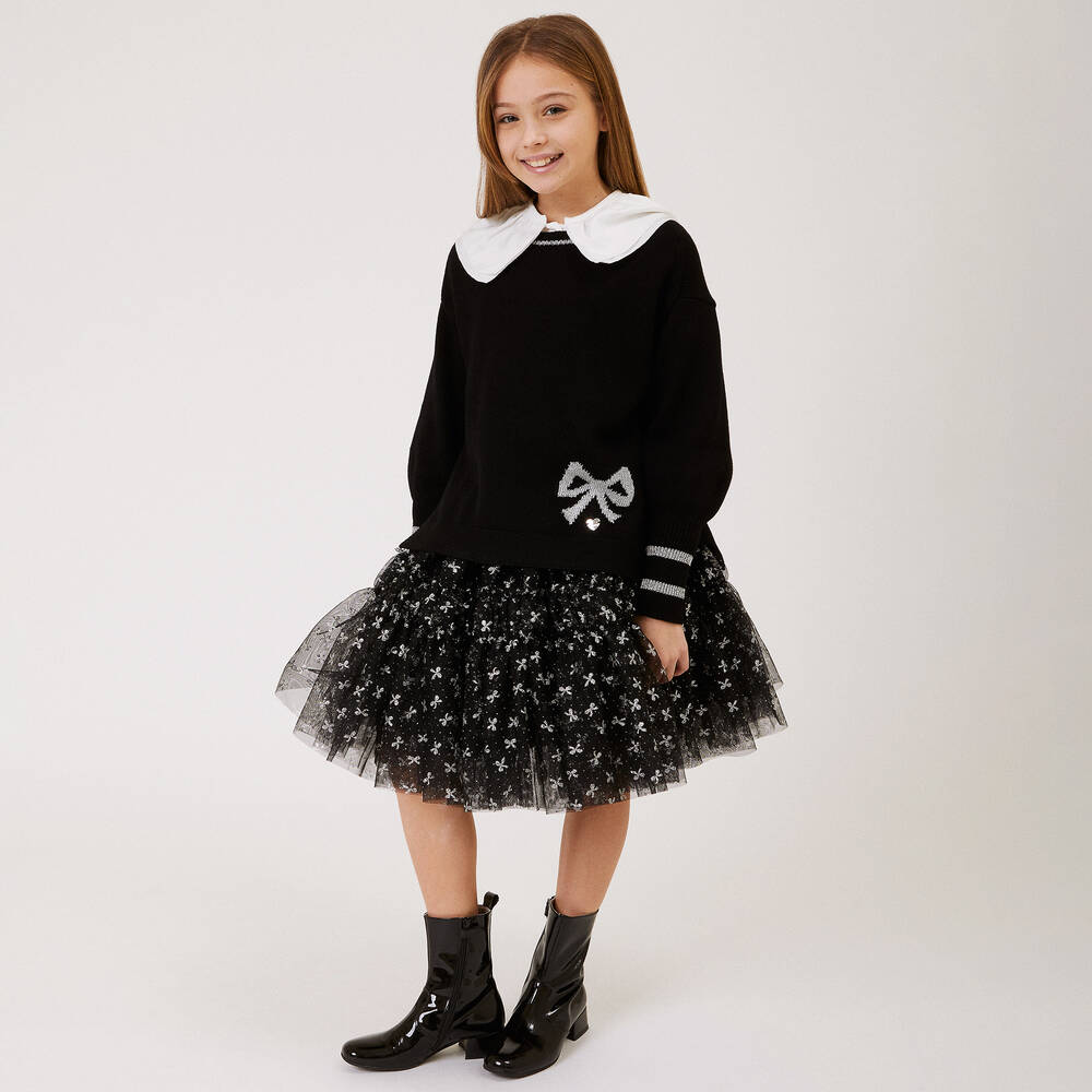 Monnalisa Chic-Teen Girls Black & Silver Knit Sweater | Childrensalon Outlet