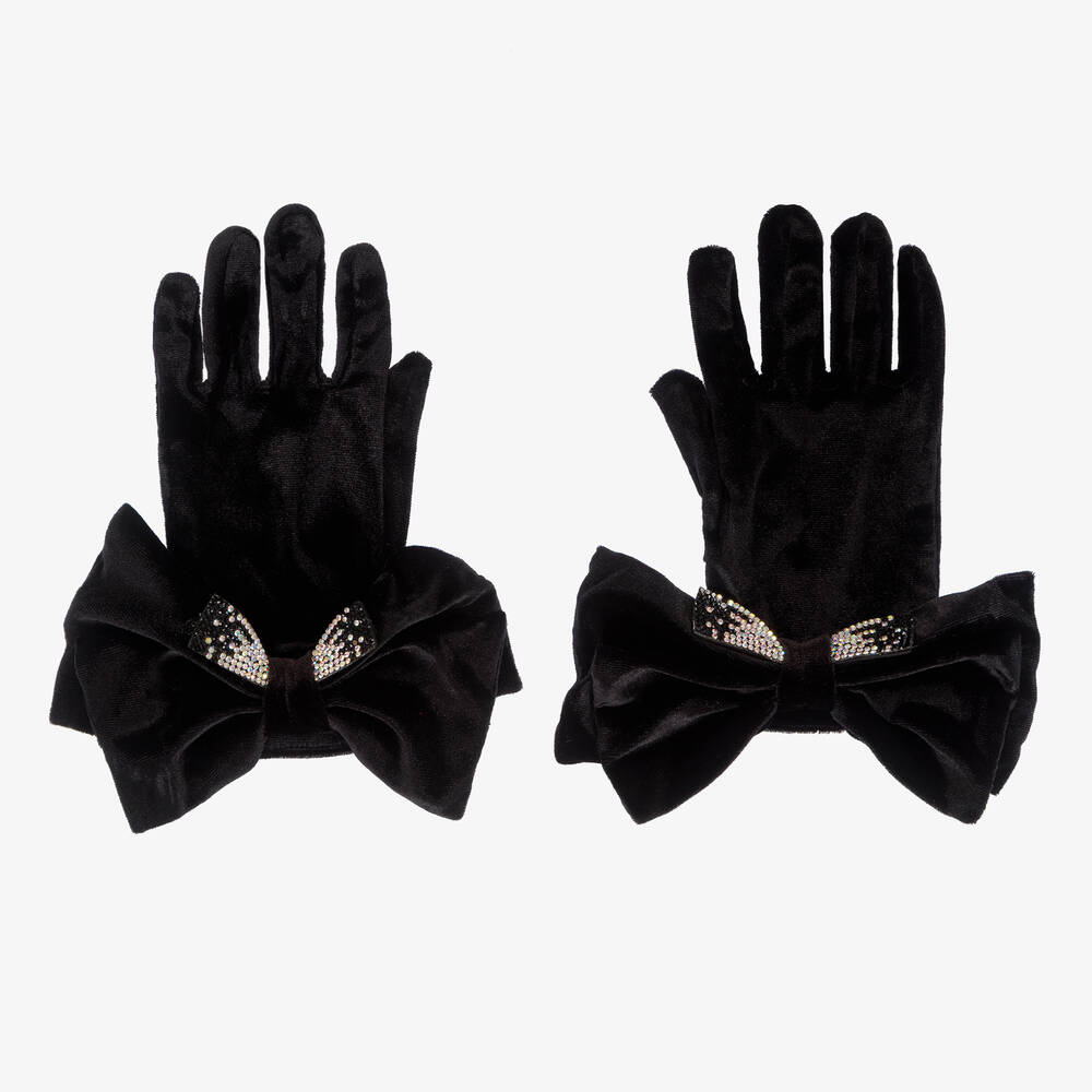 Monnalisa - Черные бархатные перчатки для девочек-подростков | Childrensalon