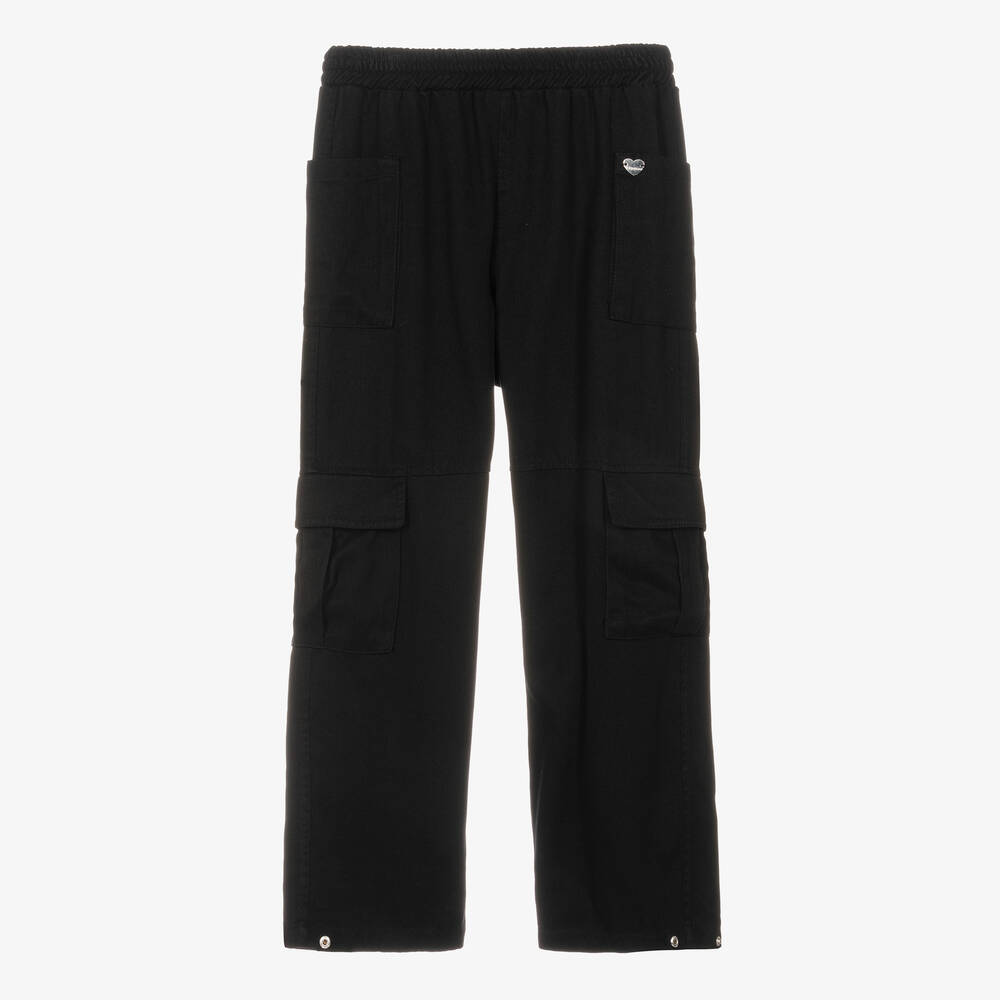 Monnalisa - Teen Girls Black Wide-Leg Cargo Trousers | Childrensalon