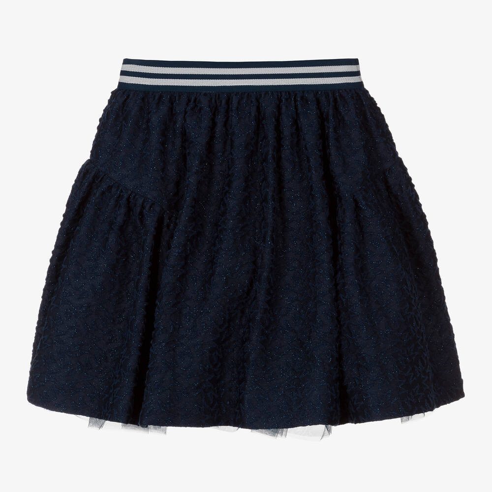 Monnalisa - Teen Girls Blue Brocade Skirt | Childrensalon
