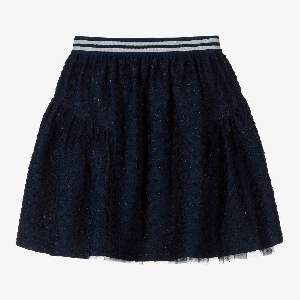 Monnalisa-Teen Girls Blue Brocade Skirt | Childrensalon Outlet