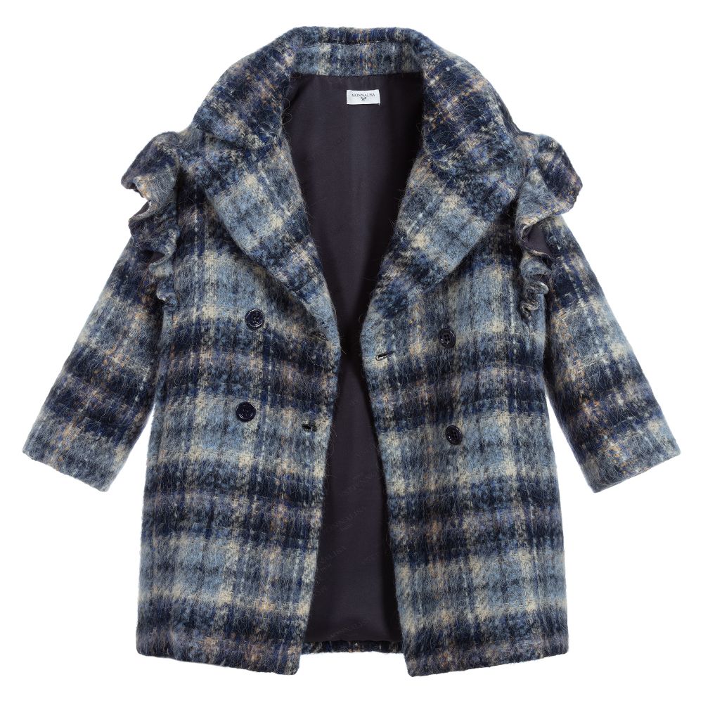 Monnalisa Teen Girls Blue Check Coat Childrensalon Outlet