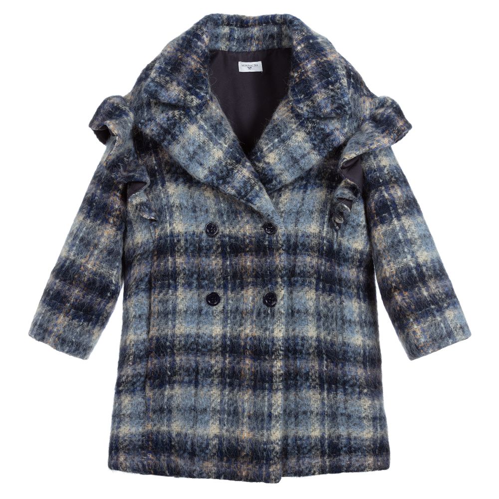 Monnalisa - Teen Girls Blue Check Coat | Childrensalon