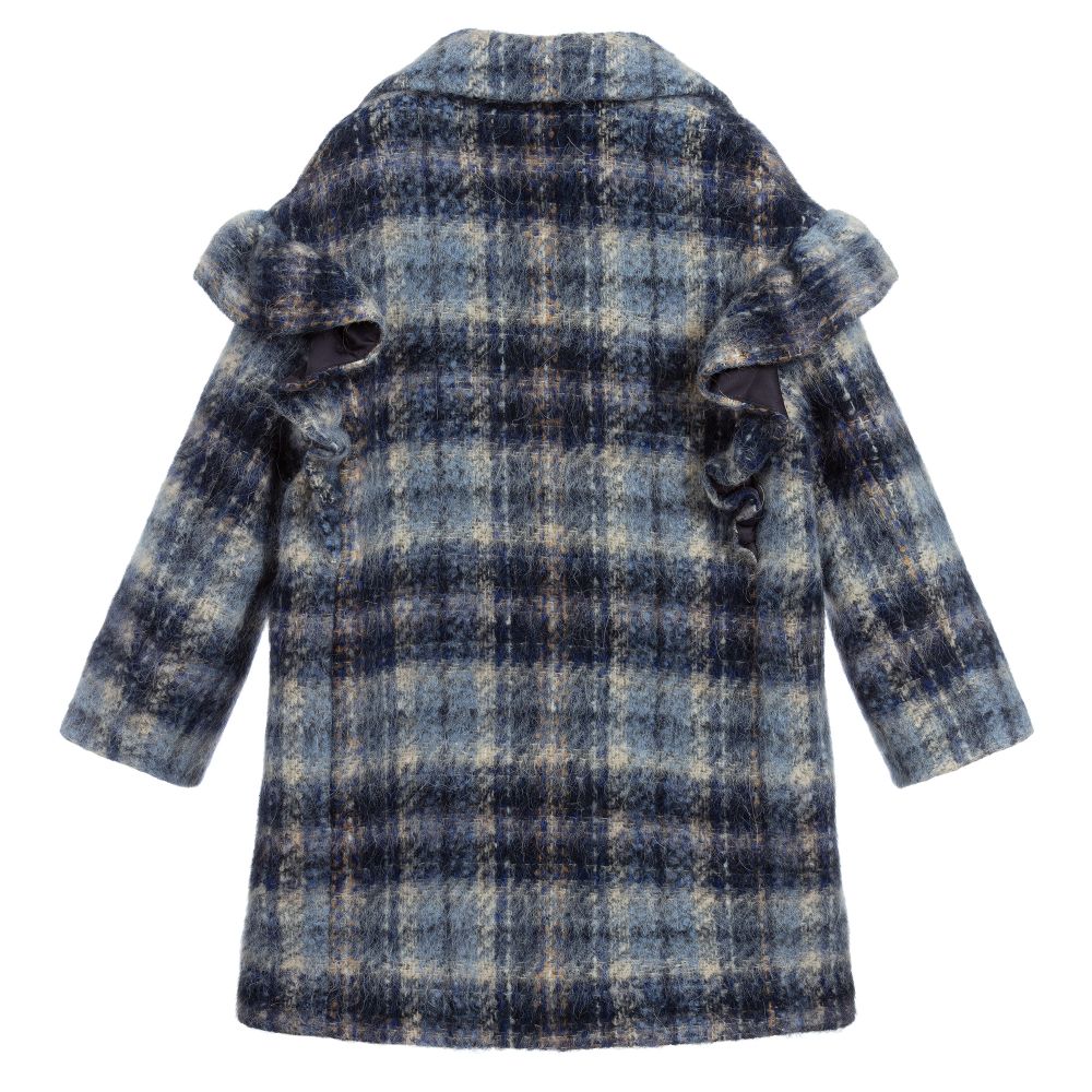 Monnalisa-Teen Girls Blue Check Coat | Childrensalon Outlet