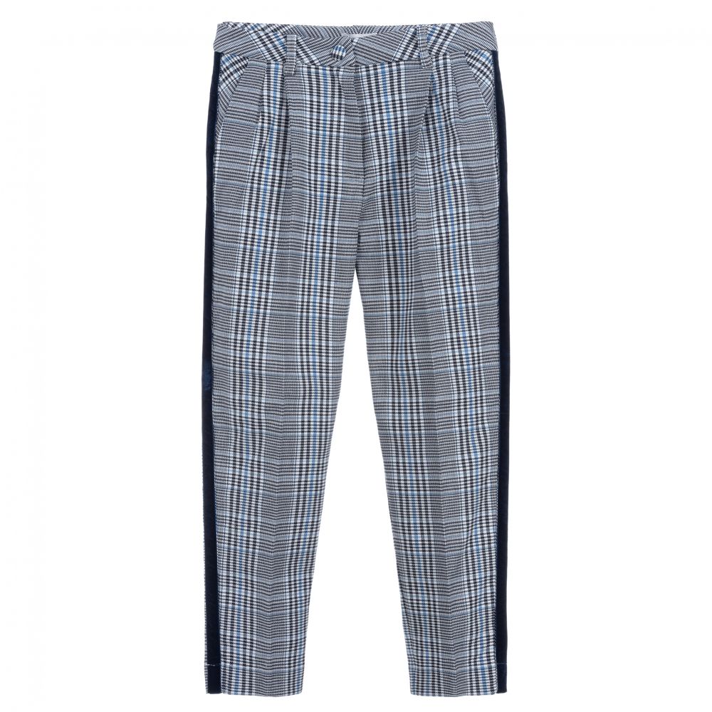 Monnalisa - Teen Girls Blue Check Trousers | Childrensalon