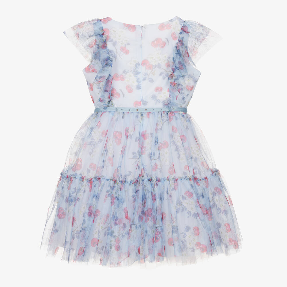 Monnalisa-Голубое платье из тюля с вишнями | Childrensalon Outlet