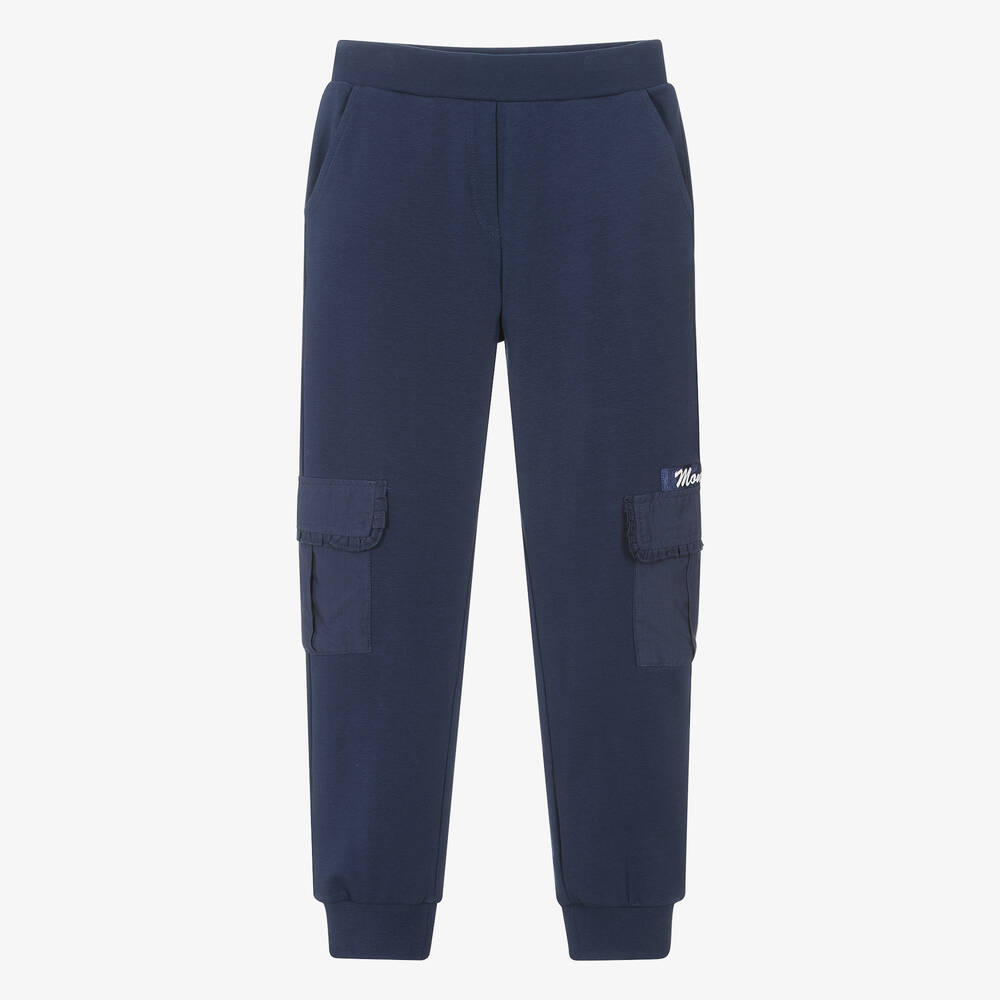 Monnalisa Teen Girls Blue Cotton Cargo Joggers Childrensalon Outlet