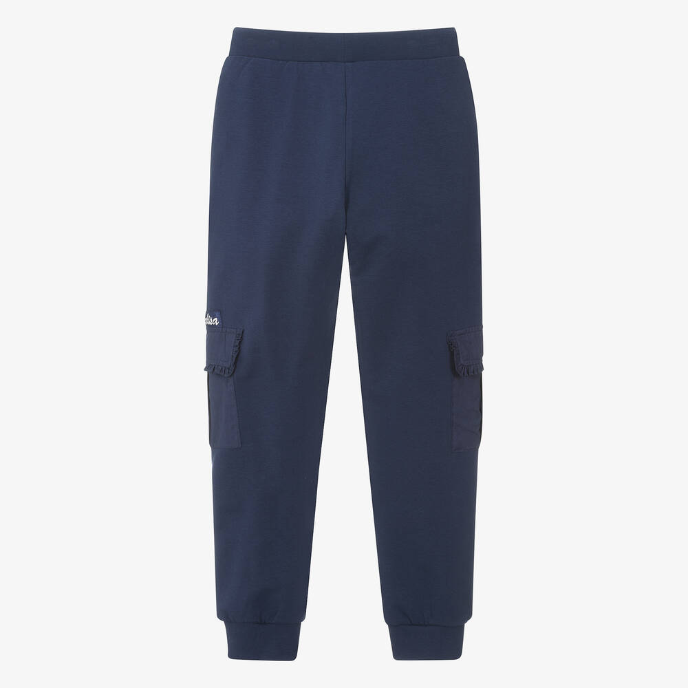 Monnalisa-Teen Girls Blue Cotton Cargo Joggers | Childrensalon Outlet