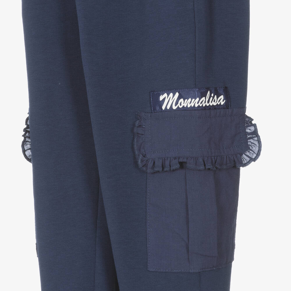 Monnalisa-Teen Girls Blue Cotton Cargo Joggers | Childrensalon Outlet