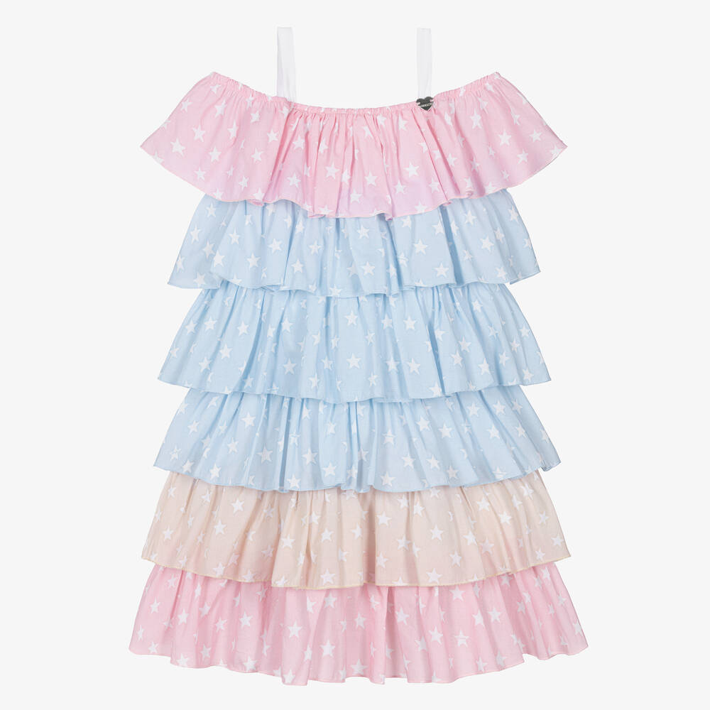 Monnalisa-Голубое хлопковое платье с оборками для девочек-подростков | Childrensalon Outlet