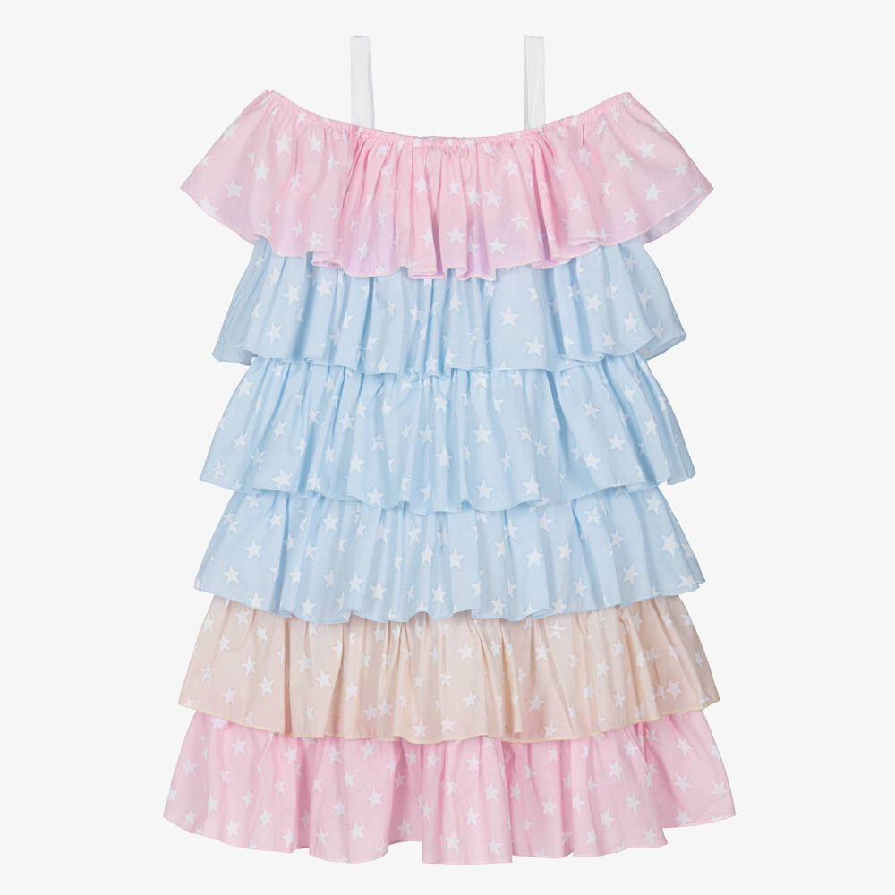 Monnalisa-Teen Girls Blue Cotton Frilled Dress | Childrensalon Outlet