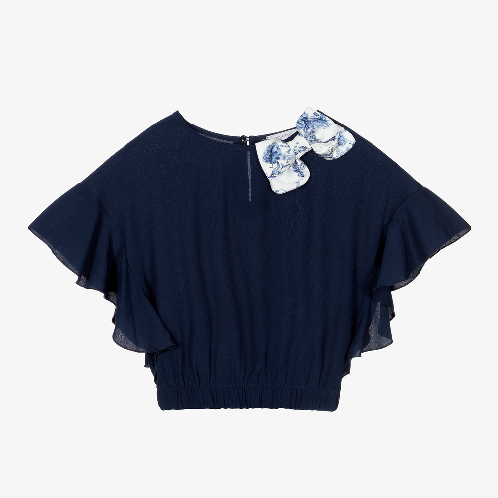 Monnalisa - Teen Girls Blue Cropped Blouse | Childrensalon