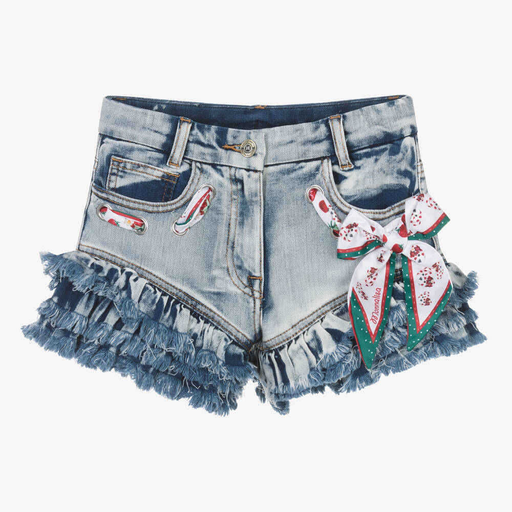 Monnalisa-Teen Girls Blue Denim Bow Shorts | Childrensalon Outlet