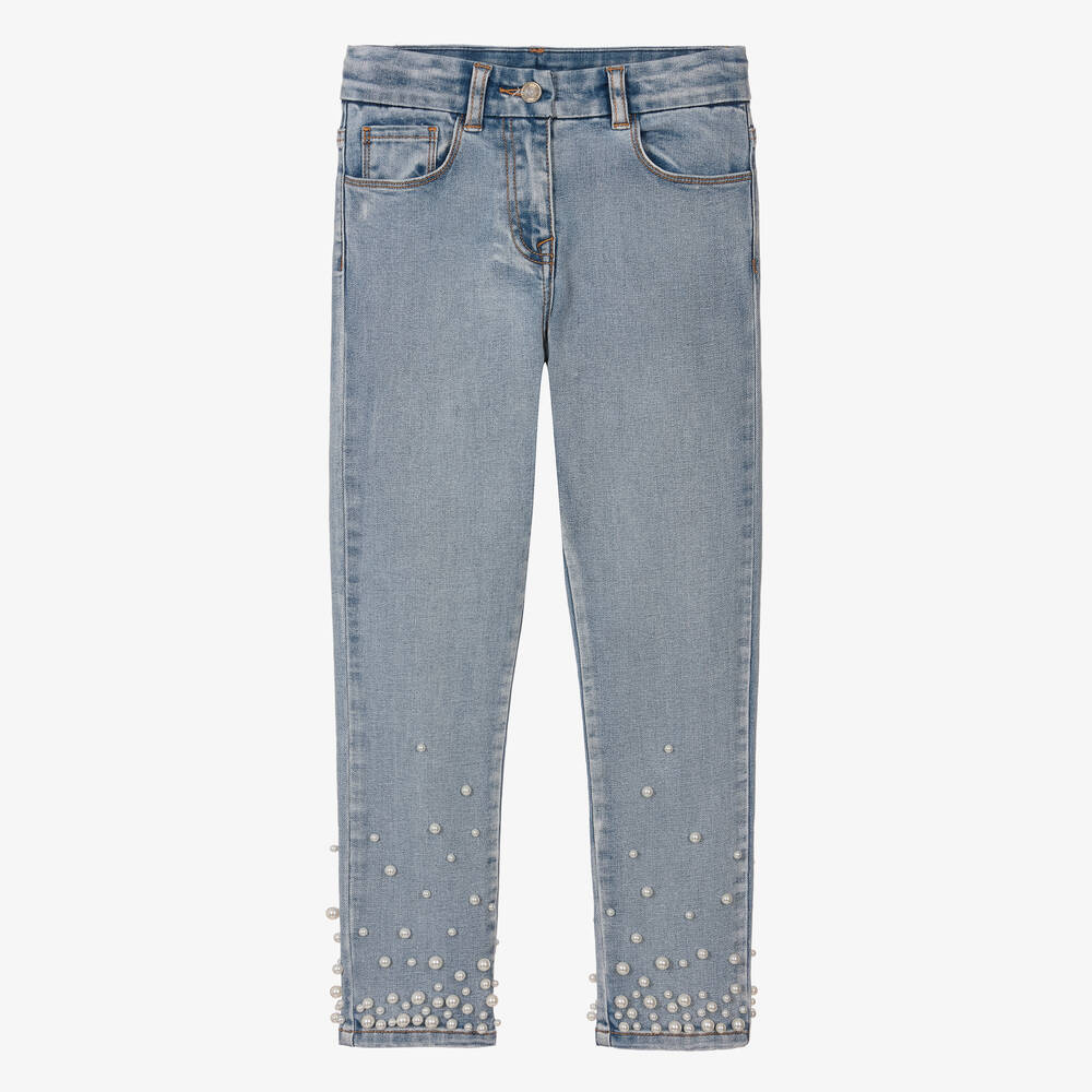 Monnalisa - Blaue Teen Jeans mit Perlen (M) | Childrensalon