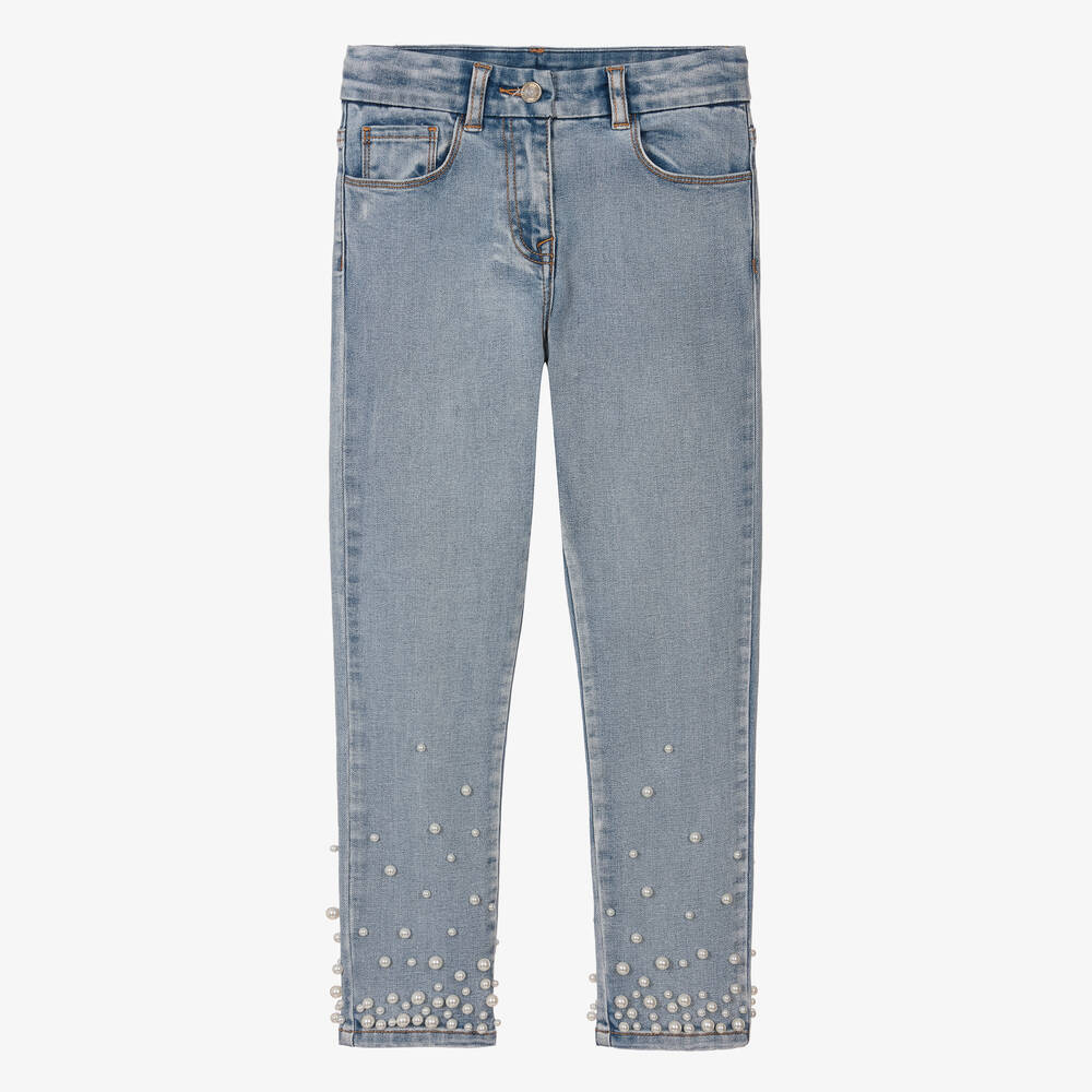 Monnalisa - Jean bleu denim et perles ado | Childrensalon