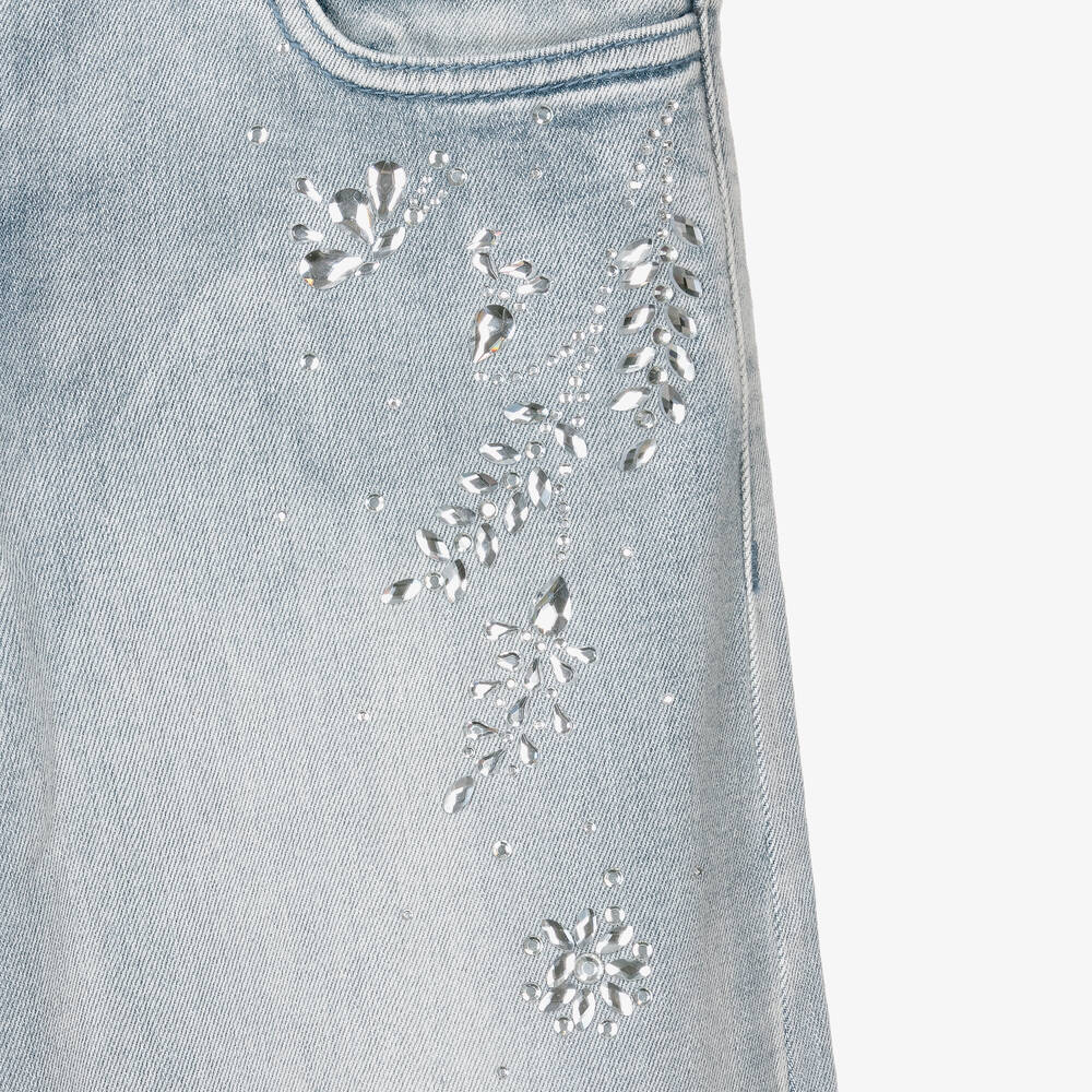 Monnalisa Chic-Teen Girls Blue Denim Rhinestone Jeans | Childrensalon Outlet
